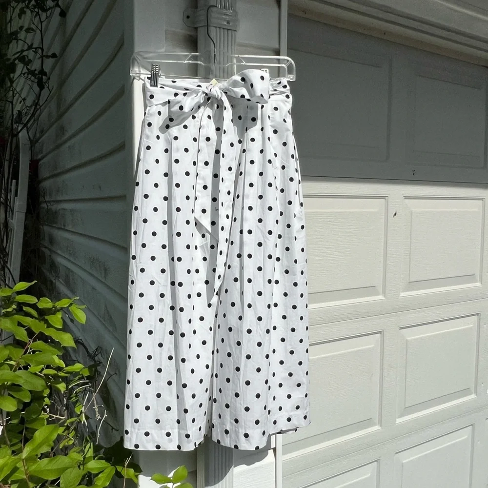NWT Talbots Fun White Black Polka Dots A-Line Cotton Lined Skirt Sash Belt - Picture 5 of 5